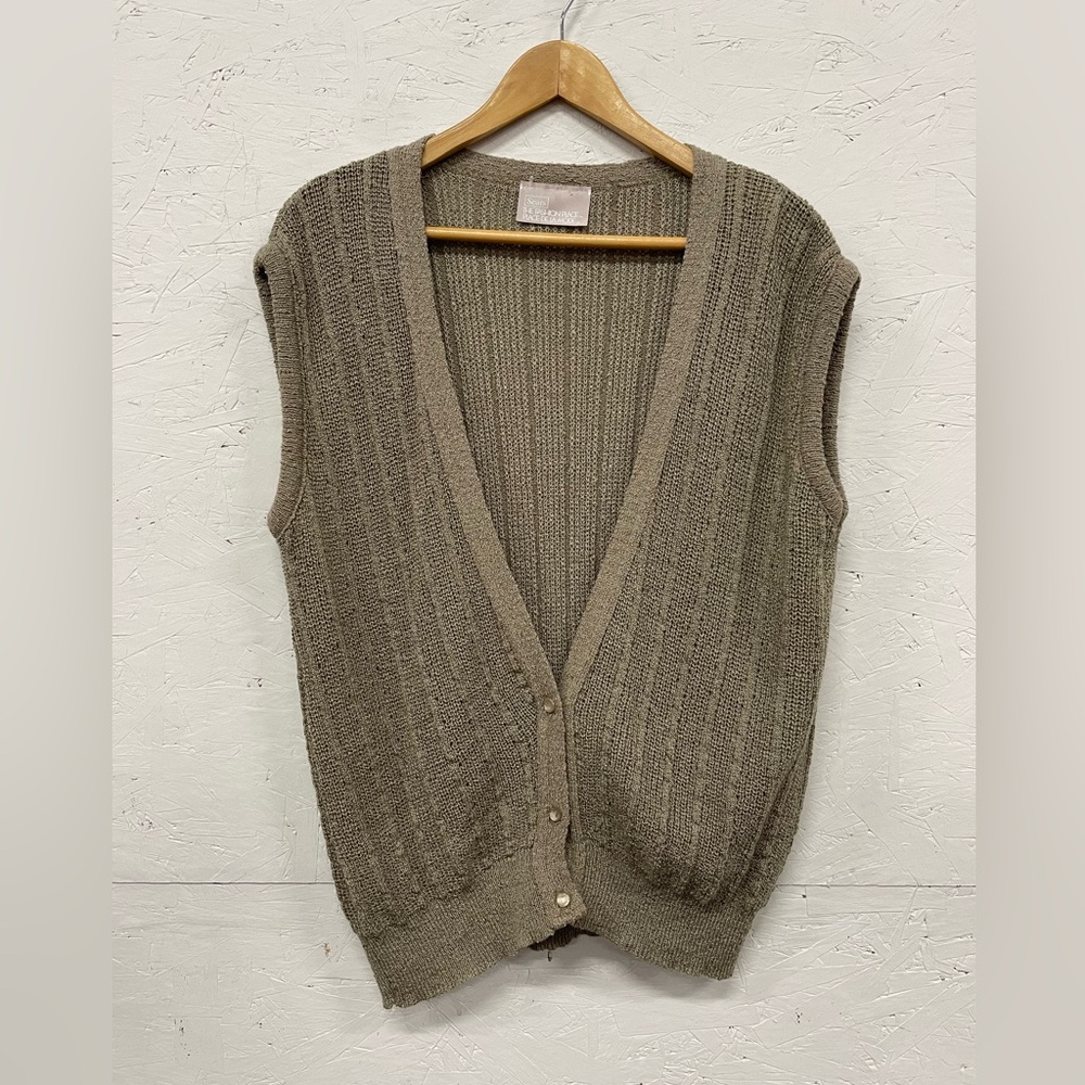 Vintage Sears Long V-Neck Knit Button Down Vest, Size S/M
